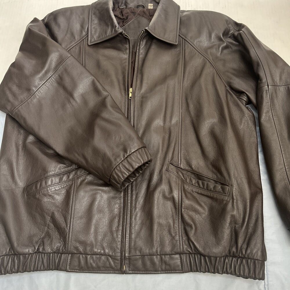 Preston & York Brown SOFT Leather Bomber Jacket Full-Zip  Men’s Sz L